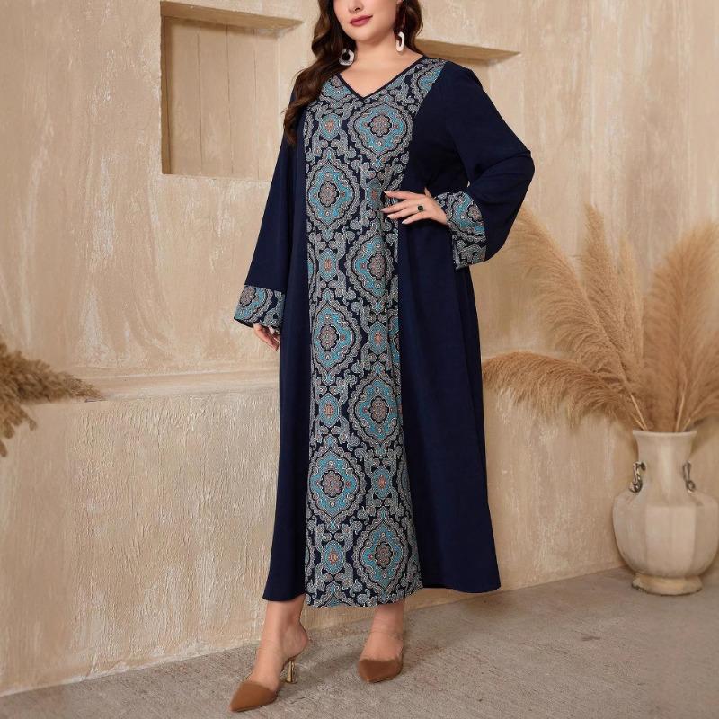 Плюс Размер Женщин Новый Винтаж Дизайн Sense Лоскутный Принт Свободное Платье