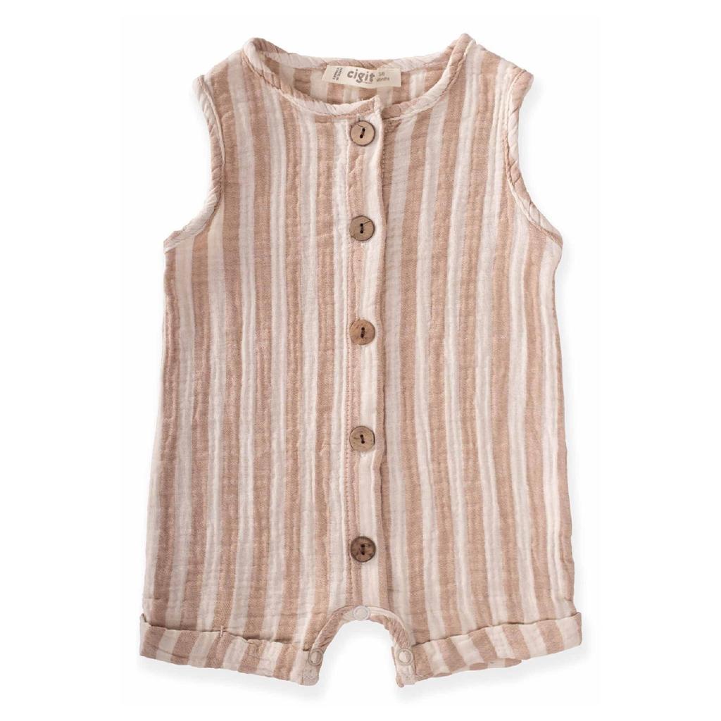 Полосатый муслиновый комбинезон для детей 0–3 лет кофейного цвета