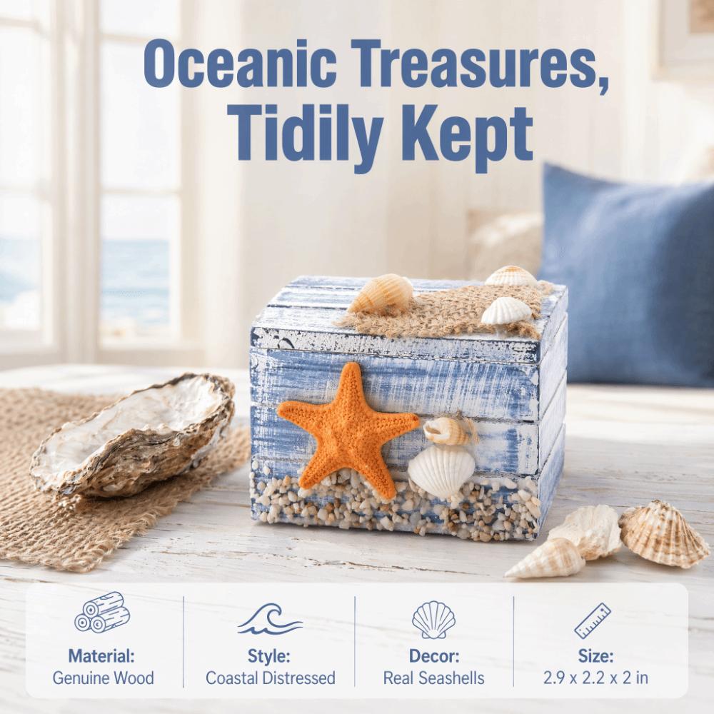Ocean Themed Wooden Storage Box Portable Wooden Trinket Box Wooden Jewelry Box Home Organization