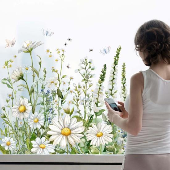 Белый цветок Статичная наклейка на стекло Съемная Водонепроницаемая ПВХ Цветочная Статическая наклейка на окно Весенний Декор для дома Офиса Гостиной Наклейка