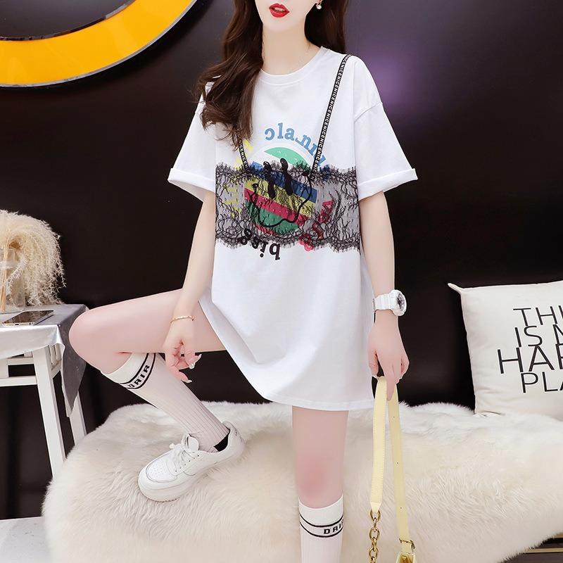 Женская футболка с короткими рукавами и ленивой кружевной строчкой, круглый вырез, женский летний свободный утягивающий топ