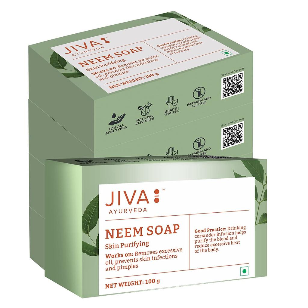 Jiva Ayurveda Neem Soap 100gm X Pack of 7 Deep Cleansing Anti Oil Acne Control Bath Bar