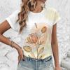 2024 Women's T-shirt Artistic Flower Pattern Printing T-shirt Summer Leisure Women's Fashion Popular Short Sleeved T-shirt