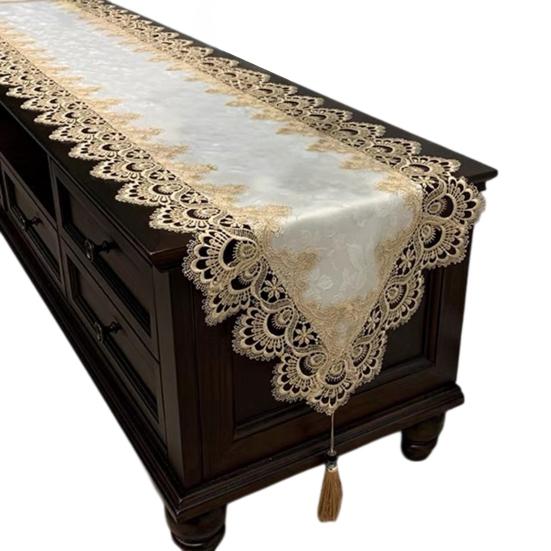 Lace Table Runner with Tassels, Vintage Lace Dining Table Runner, Coffee Table Runners, Waterproof Oil-Proof Exquisite Table Runner for Dining