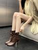 Fashion Round Toe Women Ankle Boots Thin High Heels 2024 New Arrivals Black White Brown Wine Red Belt Buckle Stiletto Fashion Pumps Shoe