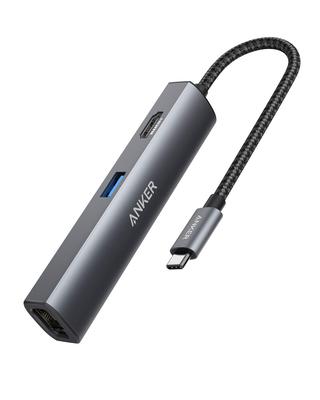 Anker PowerExpand+ 5-в-1 USB-C Ethernet-хаб с выходом HDMI 4K, 3 портами USB-A 3.0 и портом Ethernet 1 Гбит/с для MacBook Pro и iPad Pro.