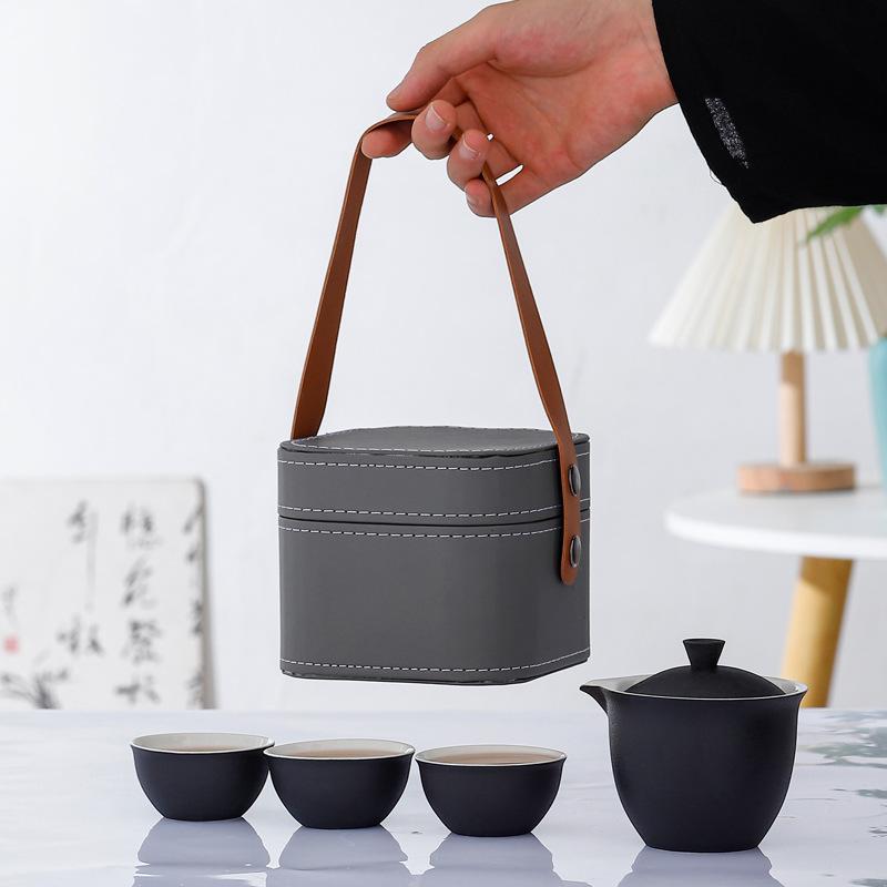Travel tea set small set portable outdoor kung fu tea set camping travel teapot Guochao gifts