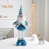 Christmas Doll Ornament Plush Standing Santa Claus Reindeer Snowman Figure with Telescope Leg Blue Gnome Doll Toy for Tree Fireplace Window Table