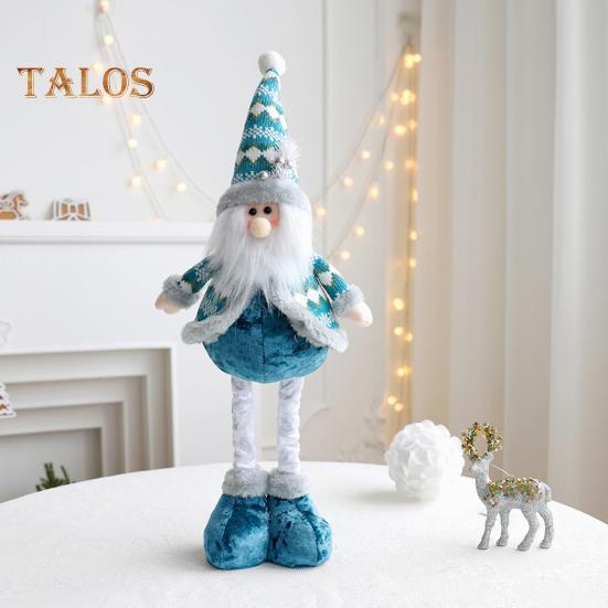 Christmas Doll Ornament Plush Standing Santa Claus Reindeer Snowman Figure with Telescope Leg Blue Gnome Doll Toy for Tree Fireplace Window Table