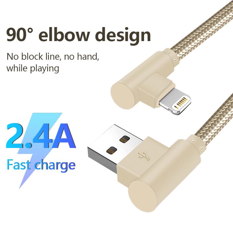 Кабель USB Lightning 90 градусов Игровой провод для 14 13 12 11 X XS XR XS Max 8 7 SE Ipad Быстрая зарядка 3м