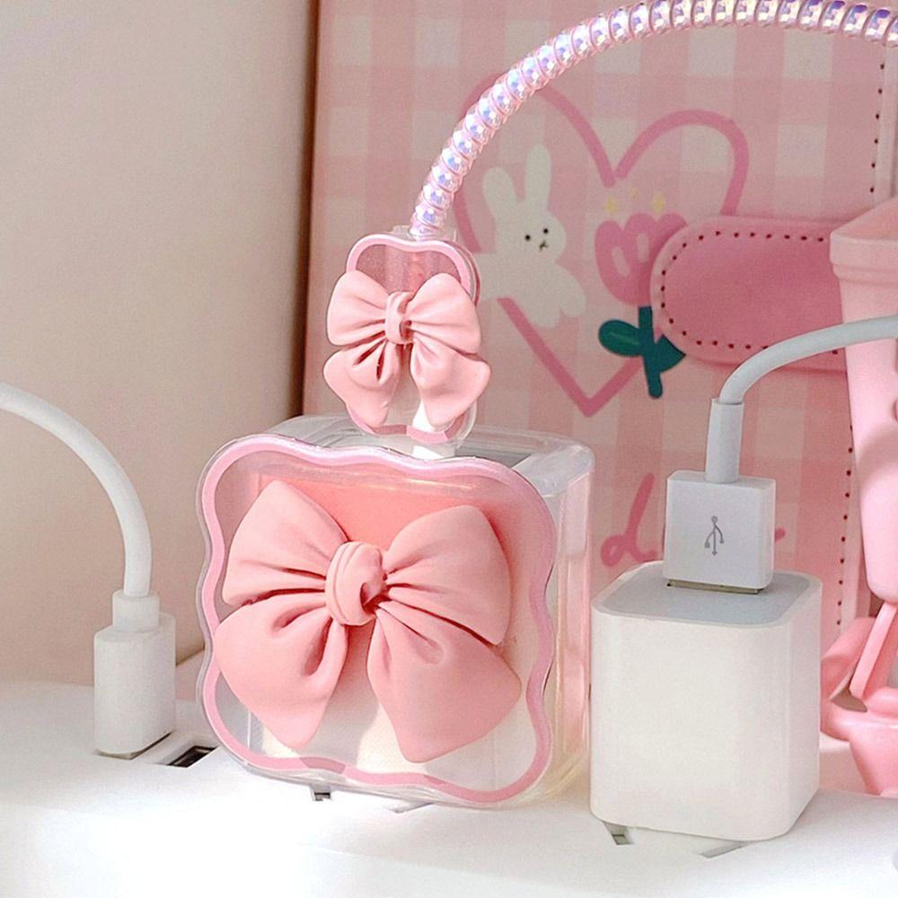 Cute Bow Knot For iPhone Charger Head Cover Cable Protector Case Data Line Cover Plug USB Protector