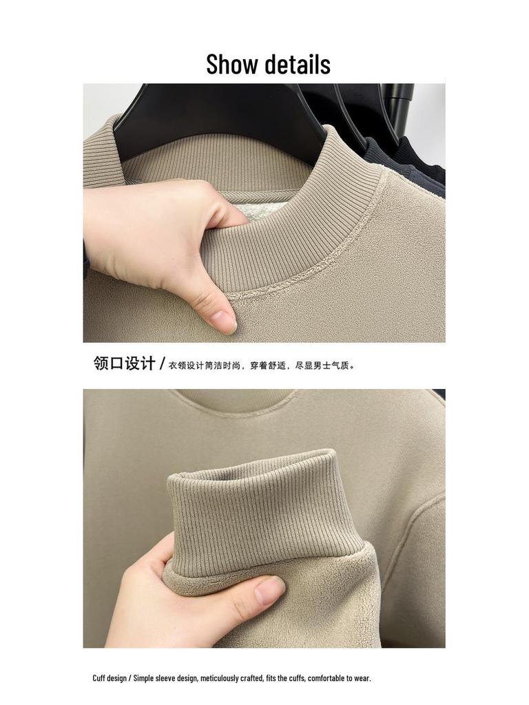 Мужская толстовка из альпаки с бархатной подкладкой, с подкладкой из флиса, универсальная базовая футболка с круглым вырезом