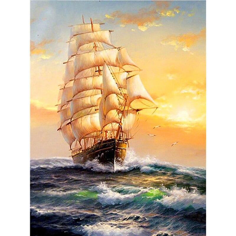 DIY 5D алмазная живопись полный круглый смоляный парусник Алмазная художественная вышивка вид на море вышивка крестиком Алмазная мозаика домашний декор