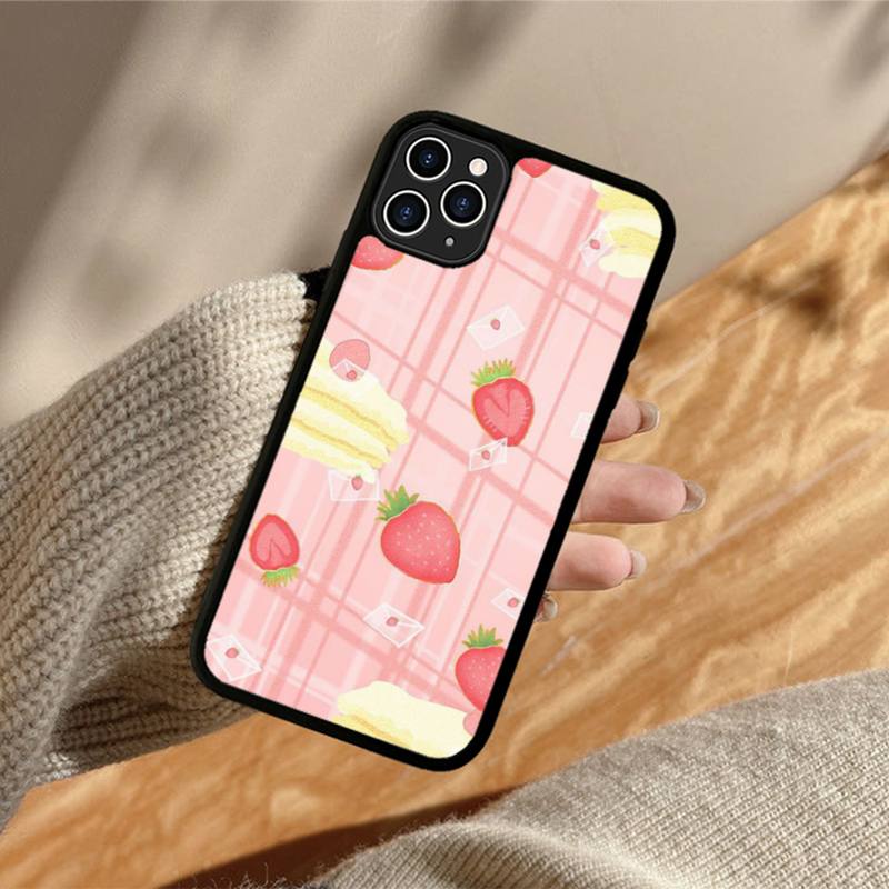 Lovely Strawberry Cake Phone Case Silicone PC+TPU Case for iPhone 11 12 13 Pro Max 8 7 6 Plus X SE XR Hard Fundas