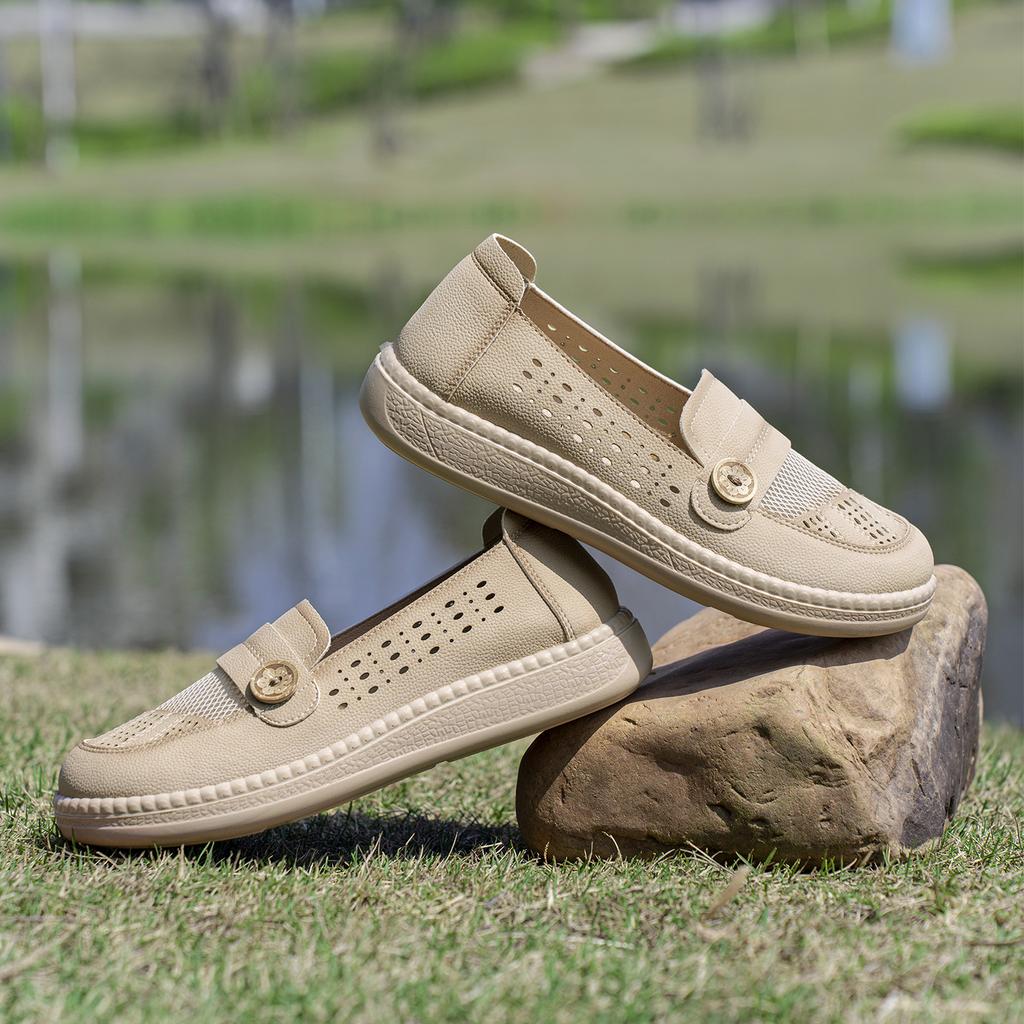 Taiheyuan Old Beijing Cloth Shoes Summer Women's Breathable Hollow Soft Bottom Soft Surface Anti slip Casual Shoes Middle aged and Elderly Mom Shoes