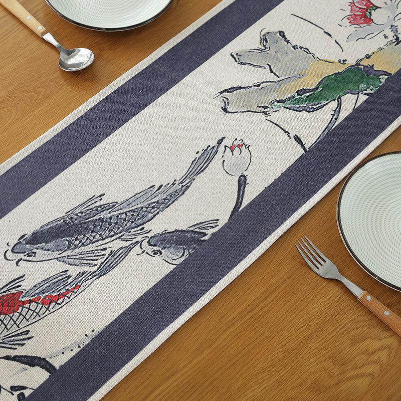 Linen Simple Chinese Style Ink Painting Table Runner Tea Table Strip Coffee Table Flag