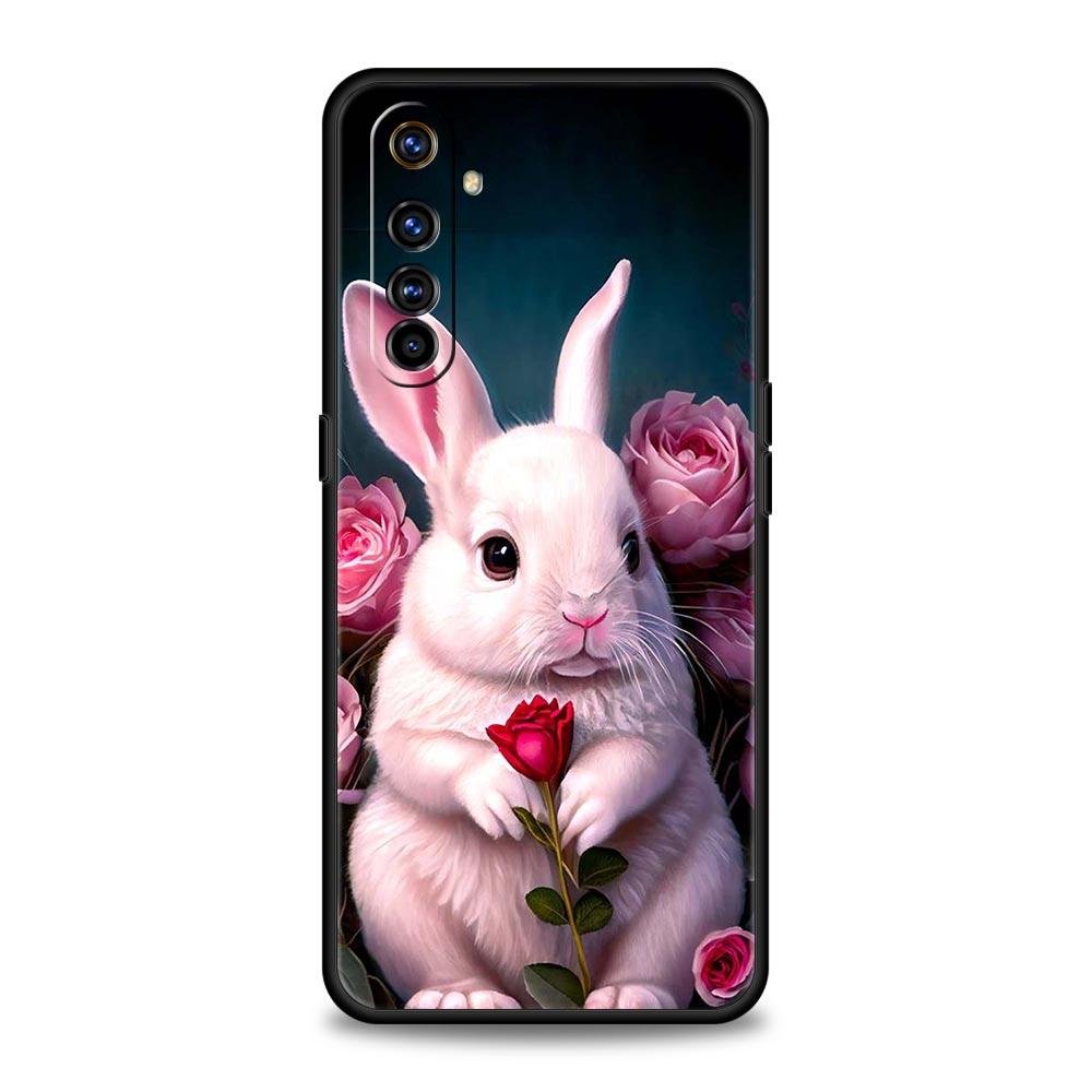 Soft TPU Case For Realme C67 C63 C55 C53 C25 C21 10 11 12 13 GT 2 3 5 Pro Plus 5G Phone Cover A Cute Rabbit With A Purple Hat