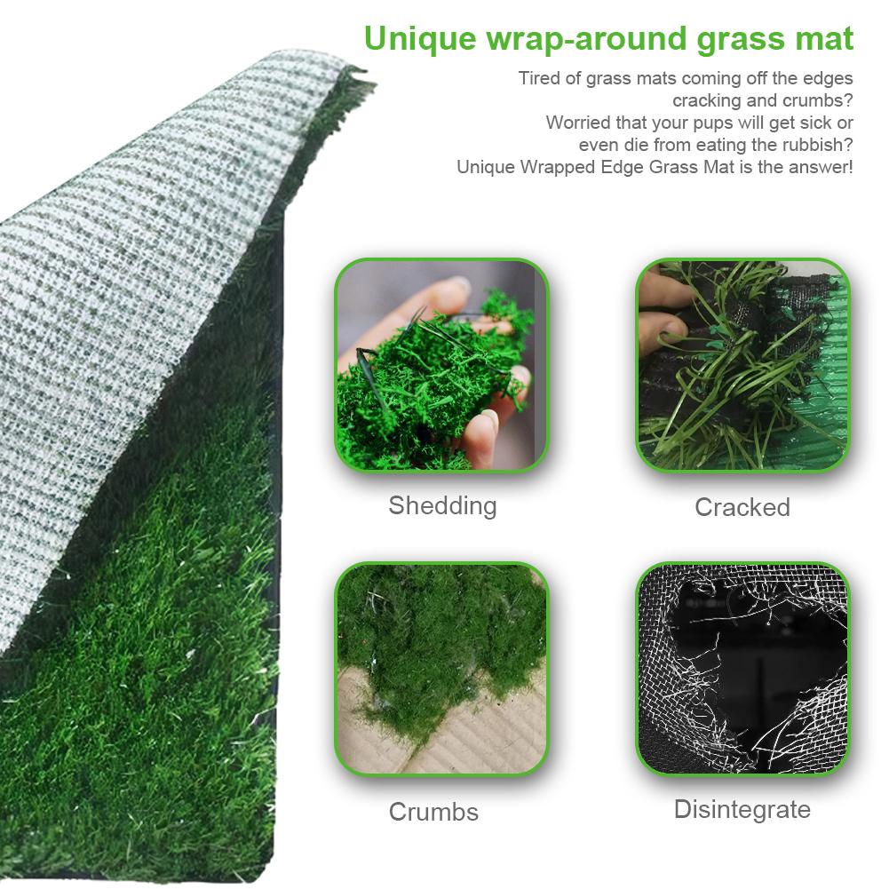 Artificial Grass Dog Potty Pad with Large Tray Multi Drainage Holes Splash-Proof Design Reusable for Indoor Outdoor Porch Use
