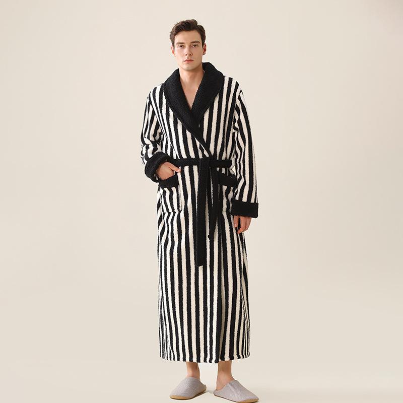 Men's Shawl Collar Robes Full Length Fleece Plush Bathrobes Soft Spa House Coat with Pockets Fluffy Spa Robes Unisex Winter Cozy Warm Spa Long Robe