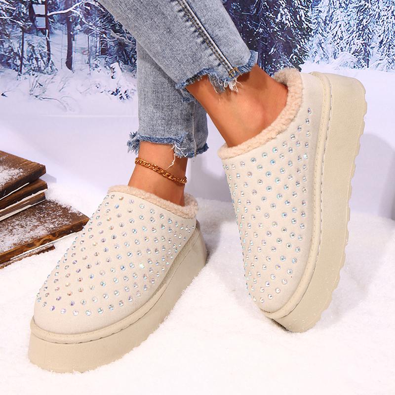 Платформенные плюшевые тапочки Женские 2025 Теплые Нескользящие Зимние Хлопковые Туфли Женские Толстая Подошва Пушистые Снежные Сапоги Женские