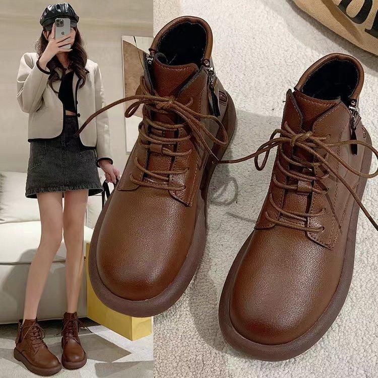 Мягкие кожаные винтажные сапоги для верховой езды 2024 года, круглые ботинки с застежкой-молнией сбоку, мягкие кожаные ботинки с мягкой подошвой в английском стиле