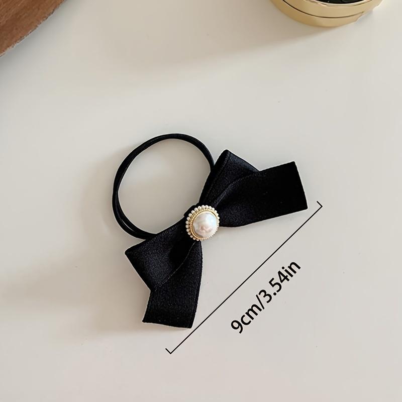Элегантная резинка для волос черная элегантная минималистичная французский бант резинка для волос искусственный жемчуг однотонная веревка для волос, винтажный стиль аксессуар для волос