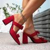 Женская обувь вечеринка вечеринка красные туфли на высоком каблуке сандалии толстый каблук высокий каблук мода острый носок пряжка простые туфли на высоком каблуке