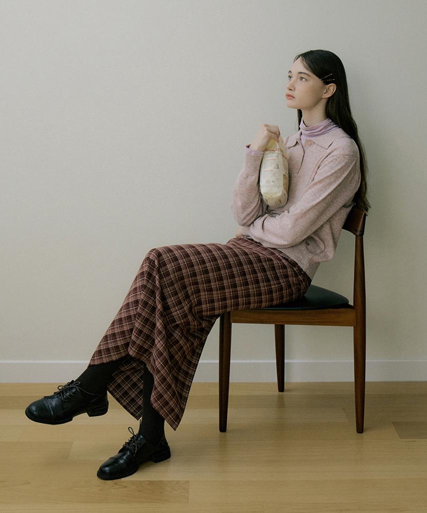 REORG Eot Soft Button Collar Knit Pinky Berry