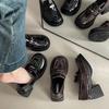 Fashion Retro High-heeled Women's Loafers Autumn and Winter Simple Commuting Fashion Thick-heeled Small Leather Shoes Shallow Single Shoes Tide