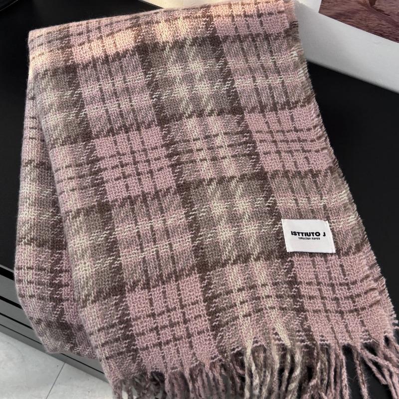 Women S Winter Plaid Scarf Faux Cashmere Warm Tassel Shawl Couple Style