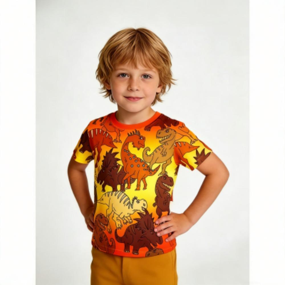 Fashion Kids T-shirt Cartoon Colorful Dinosaur 3D Print Kids Short Sleeves T-Shirt Loose Casual Summer Outdoor Boy and Girl Tees Tops
