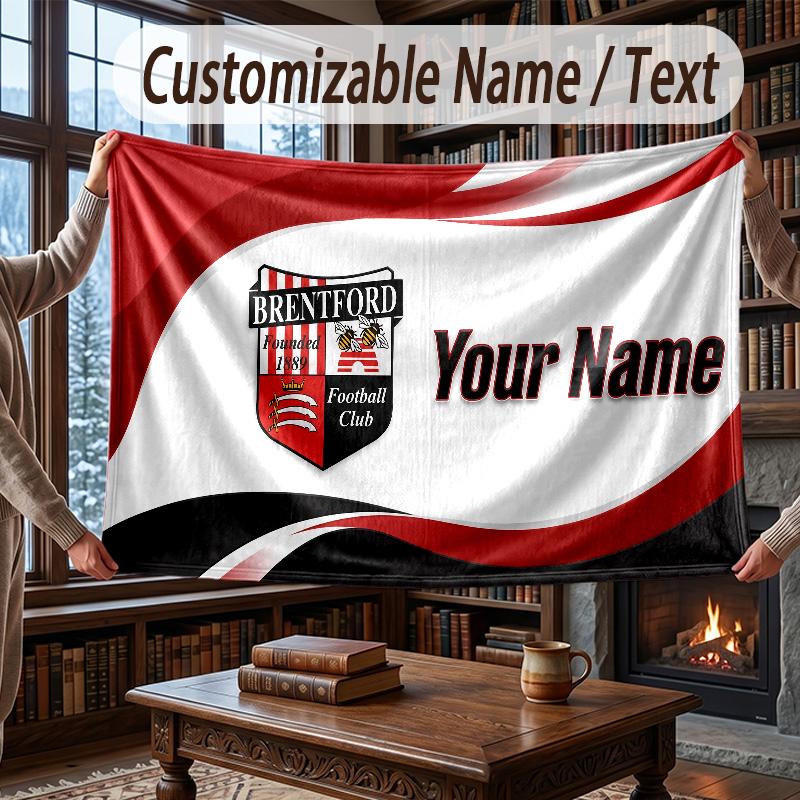 Custom Name Flannel Throw Blanket Brentford Football Pattern Warm Home Decoration
