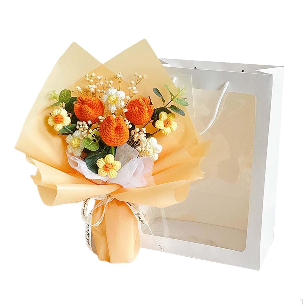 Completed Crochet Flowers Bouquet Artificial Knitting Daisy Elegant for Mother Day,