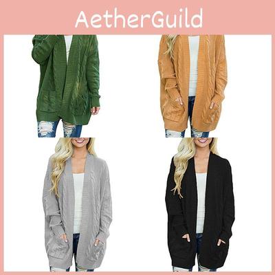 Уютный женский кардиган с рукавами, свободный вязаный свитер, верхняя одежда с модными карманами