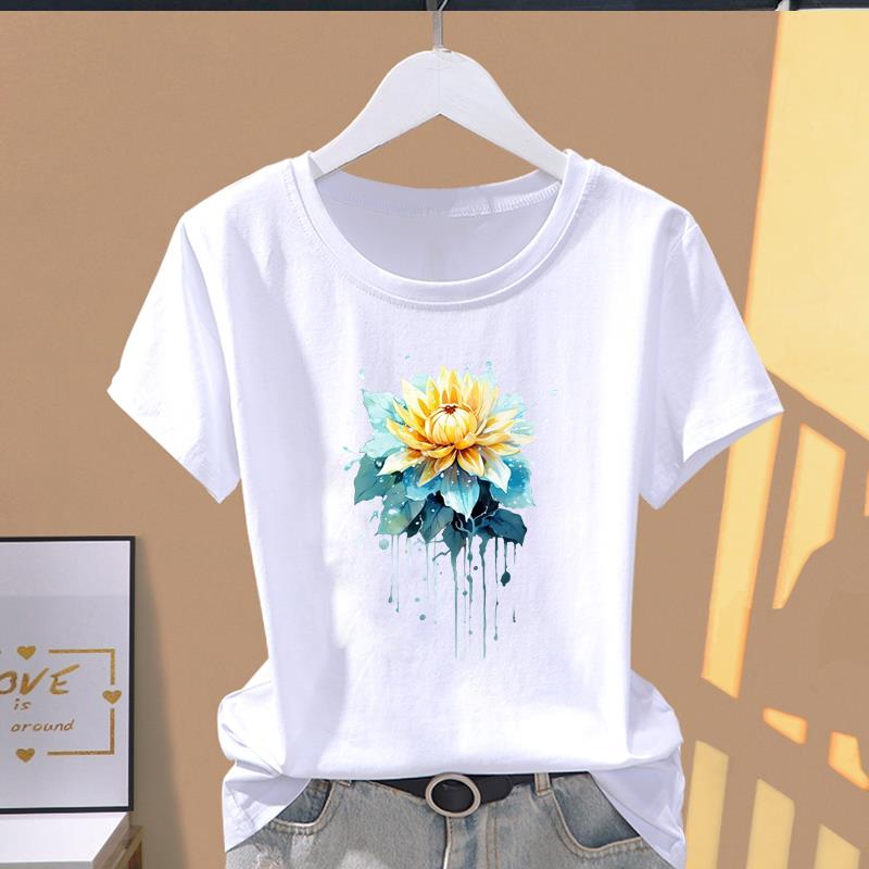 (Asian Size) Short Sleeve T-shirts flower butterfly trend cute Women's Top T Clothing Print  Fashion Female Casual O-neck Graphic Tee