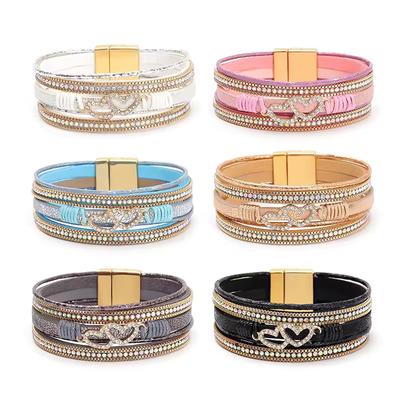 Bohemian Heart Accessories Многослойный кожаный браслет для женщин Классический браслет с магнитной пряжкой