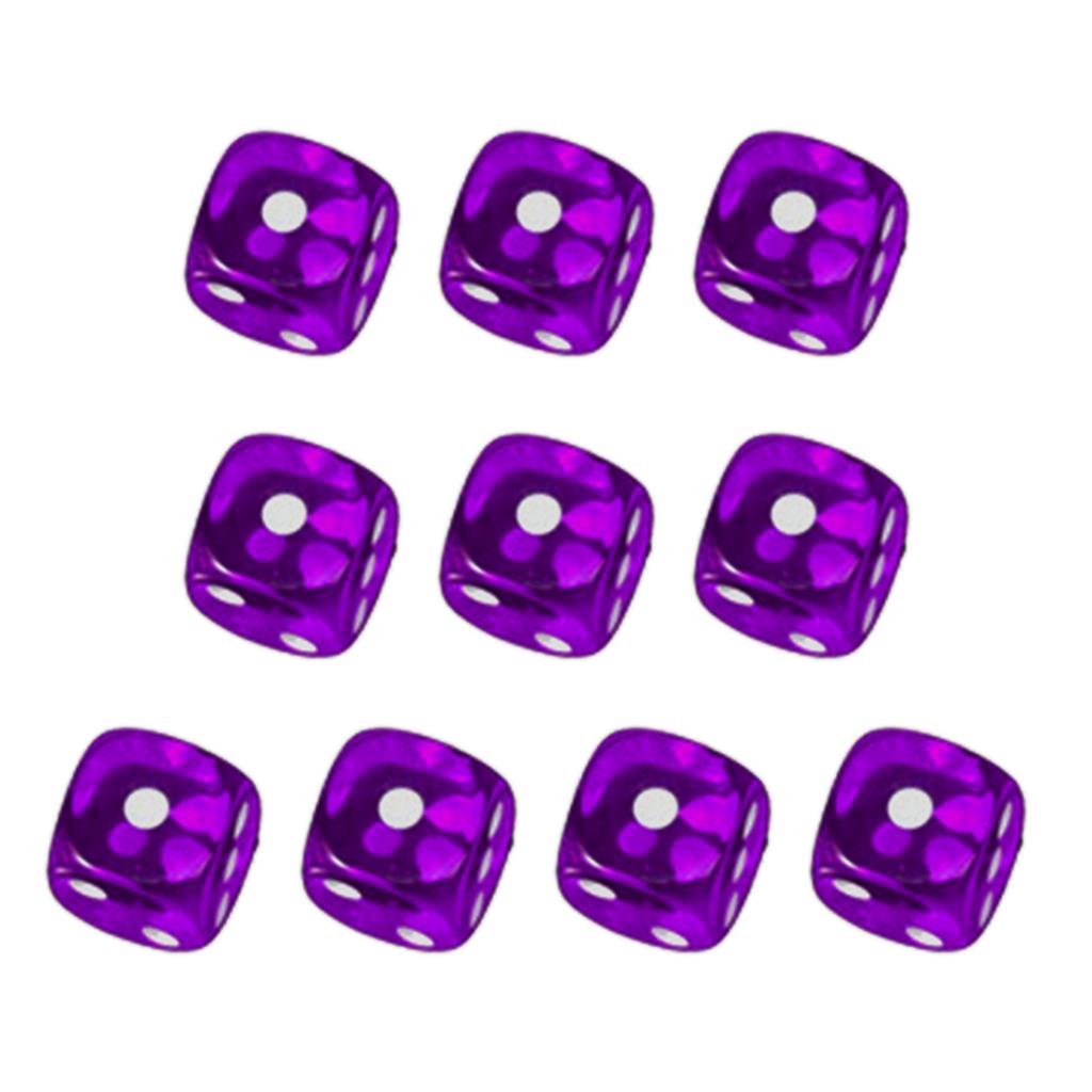 Rounded Corner Six Sided Dices Bulk Pack of 10 Assorted Color 16mm D6 Acrylic Dices Cubes with Number Dots for Kids Use