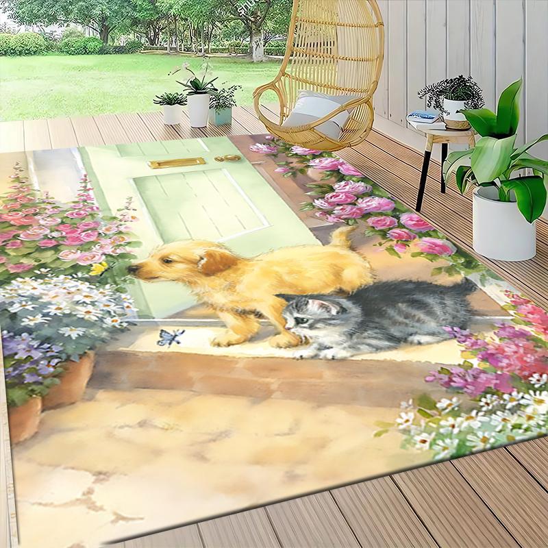 Floral Doorway Puppies Carpet Rug Soft Washable Anti Slip Home Living Room Sofa Mats Personalized Christmas Rug