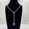 Wind Niche Design Retro Gold Necklace, Love Ruby Pendant Stacked with Cuban Chain Necklace