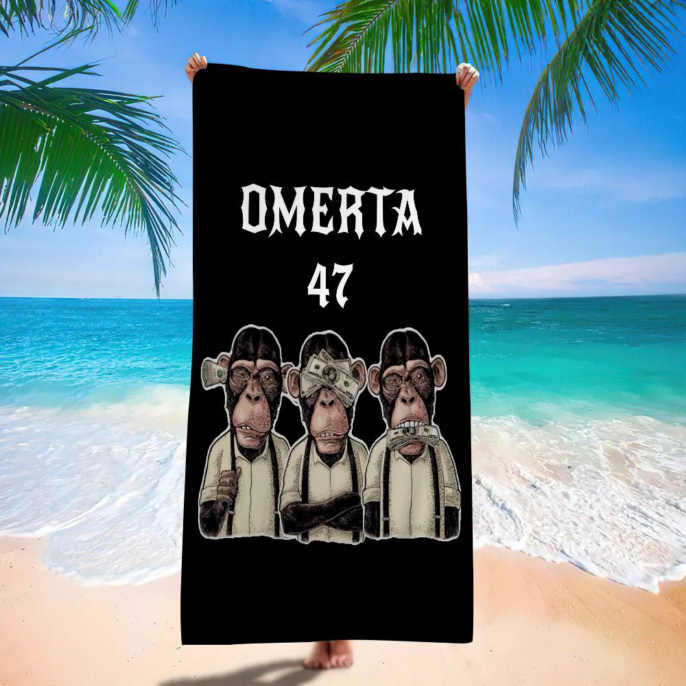 Бренд Omerta Maes 47 Логотип Черное Микрофибровое Пляжное Полотенце Впитывающее Быстросохнущее Мягкое Для Йоги Плавания Курорта Альпинизма