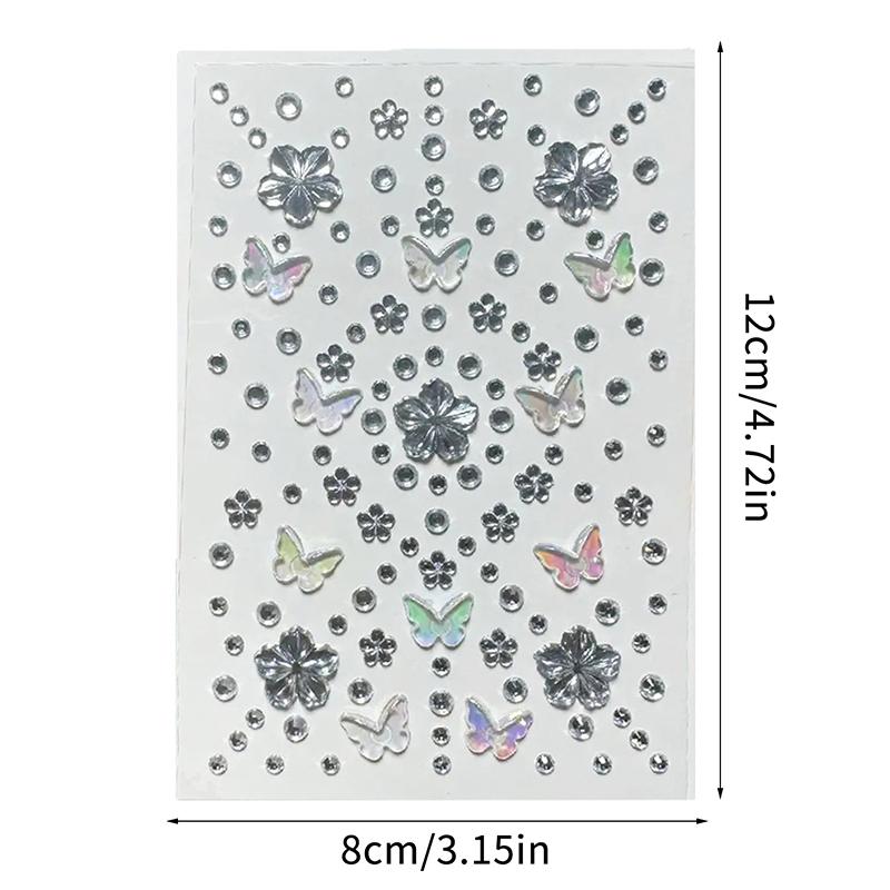 Face Diamond Gem Sticker Butterfly Flowers  Tattoo Eyeshadow Stickers For Festival Nail Body Makeup Bling Jewel Diy