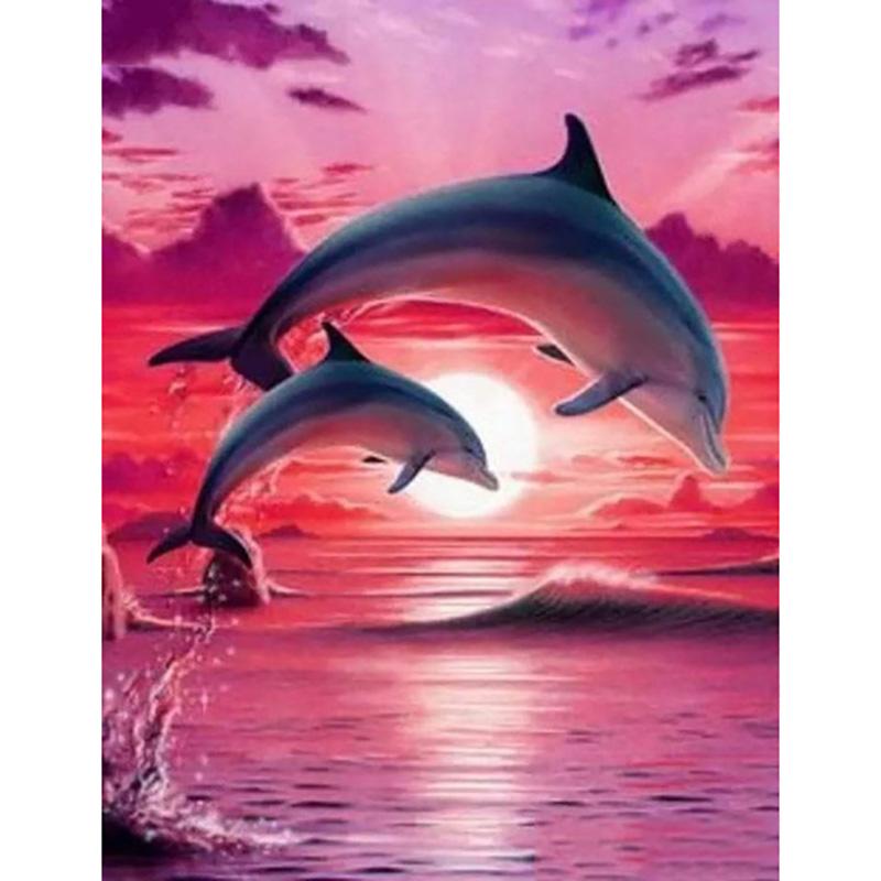 DIY Dolphin 5D Diamond Painting Full Round/Round Drill Animal Embroidery Cross Stitch Rhinestone Home Decor Christms Gift