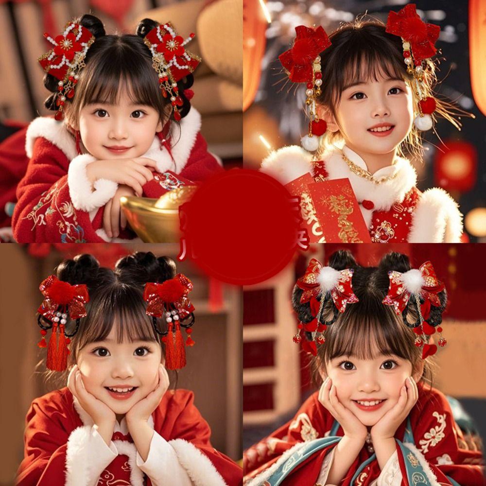 Tassels Children Bow Wig Hairpin Flower Ancient Style Hairpin Chinese New Year Headwear Girls