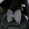 Houndstooth Bow Car Headrest Neck Pillow & Waist Pillow Set - Cute Car Interior Accessories for Women