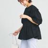 New Summer Round Neck Lantern Sleeve Pleated Shirt for Women Solid Color Cotton Niche Shirt for Women