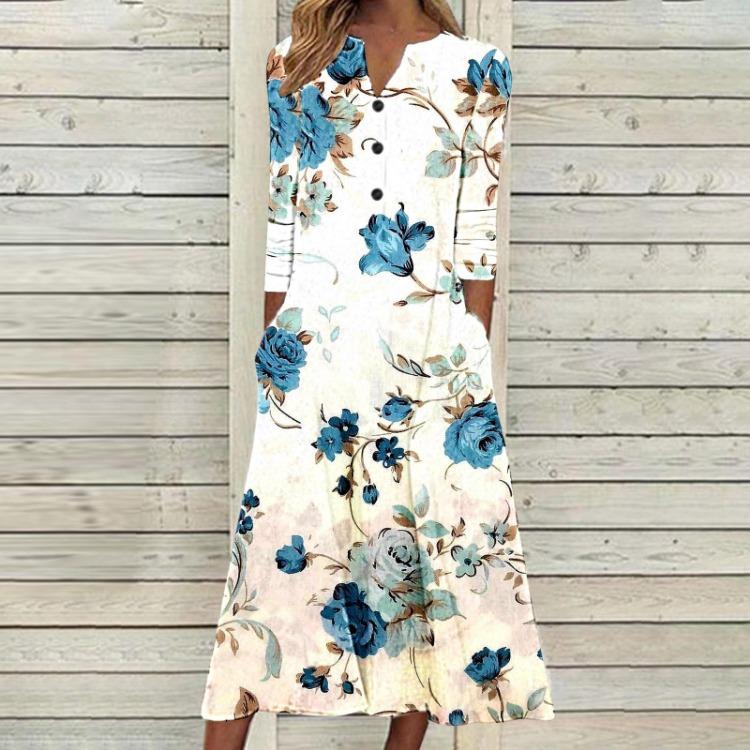 Женское осеннее платье макси с принтом, длинный рукав, открытая грудь, юбка