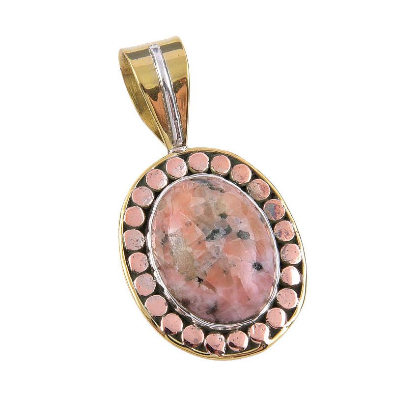 Натуральный родонит, драгоценный камень, 925 стерлинговое серебро, двухцветный кулон 1,50" H7g78