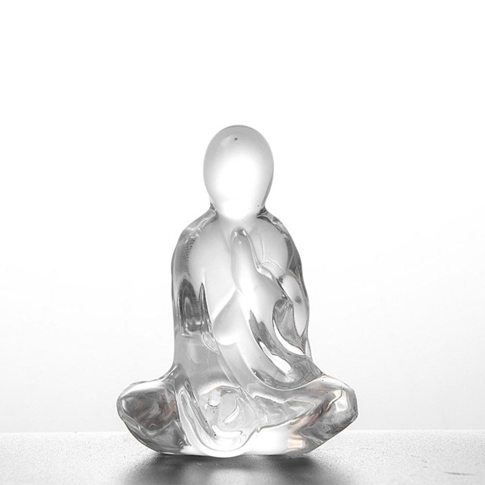 Finely Carved Glass Zen Buddha Statue Retro Transparent Tea Ceremony Ornaments Mini Delicate Crystal Ornament Office