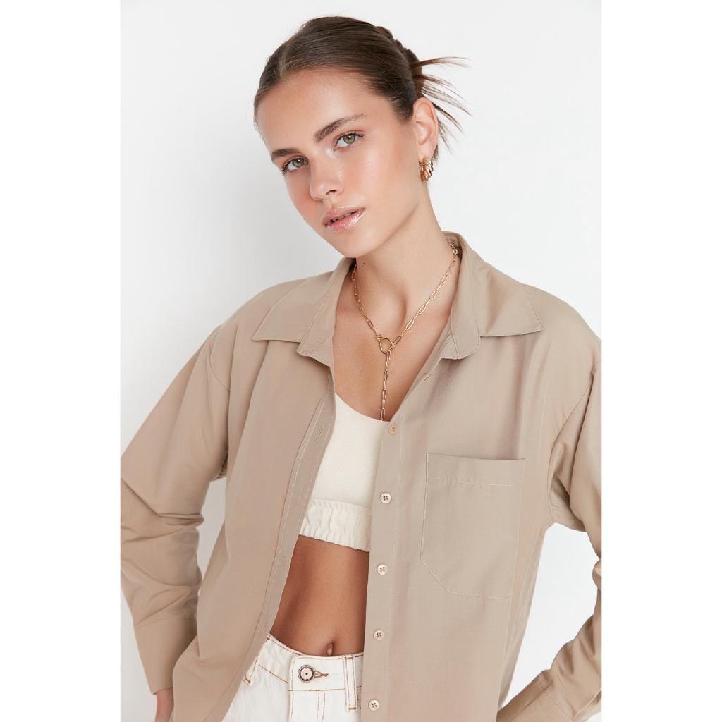 Белая рубашка-бойфренд с одним карманом/широкая хлопковая рубашка Twoaw20go0115