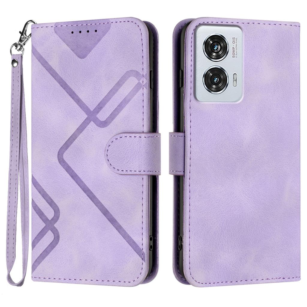 For Motorola Moto G85 5G/Motorola Edge 50 Fusion 5G Wallet Case Line Imprinted PU Leather Phone Cover with Strap